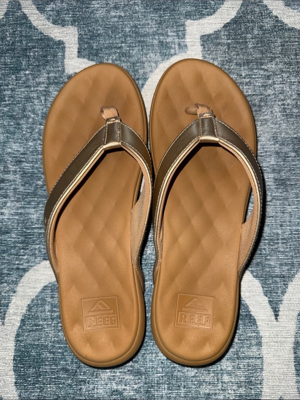 Reef Women's Cushion Melody Flip flop Gold/ Brown/Tan Thong Sandals size 7 NWOT